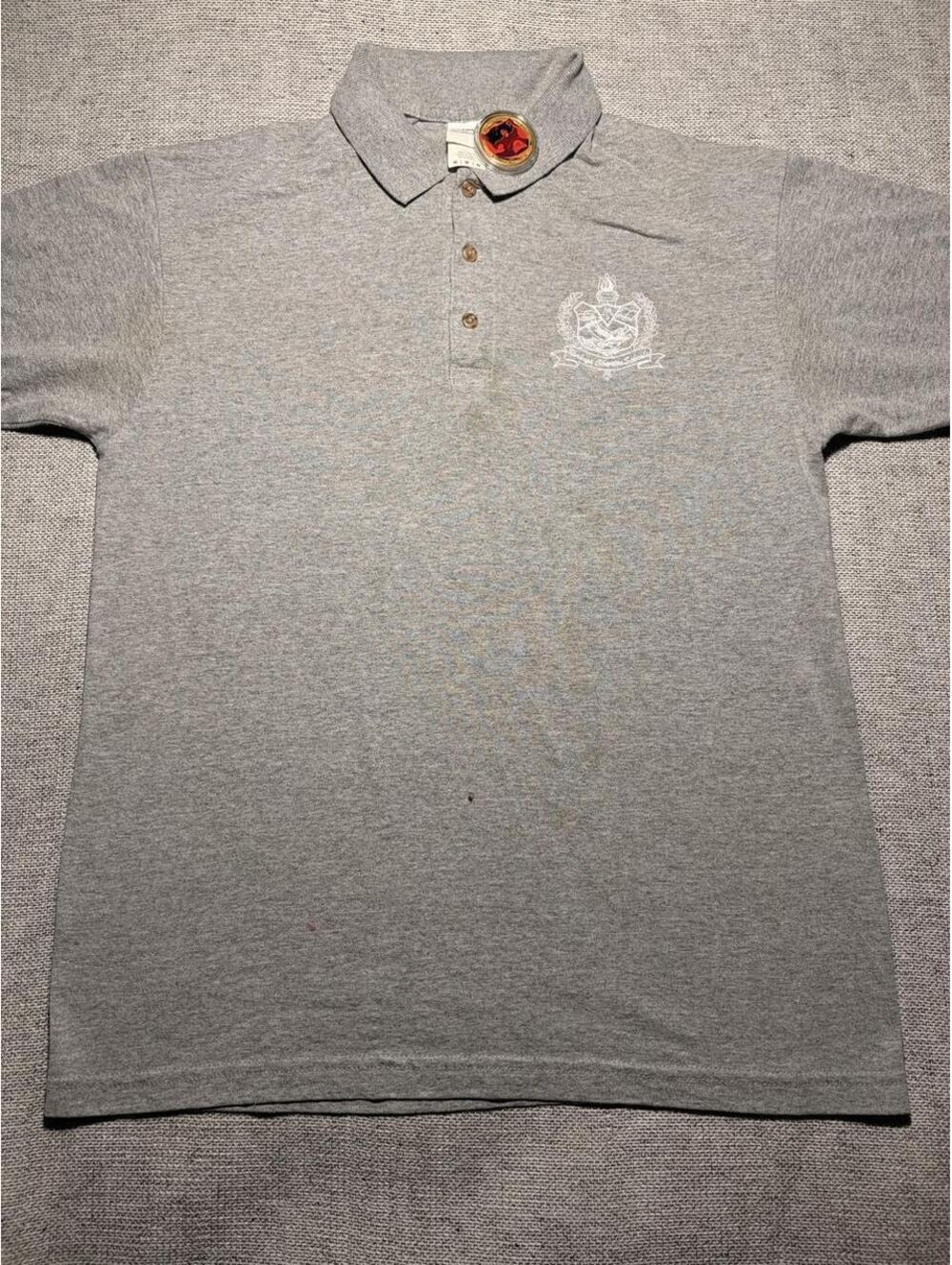 Gray vintage polo shirt with white crest  - M - 0384